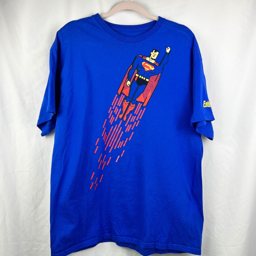 Justice League Superman Pixel Art T Shirt Mens‎ XL Entertainment Weekly Blue Tee